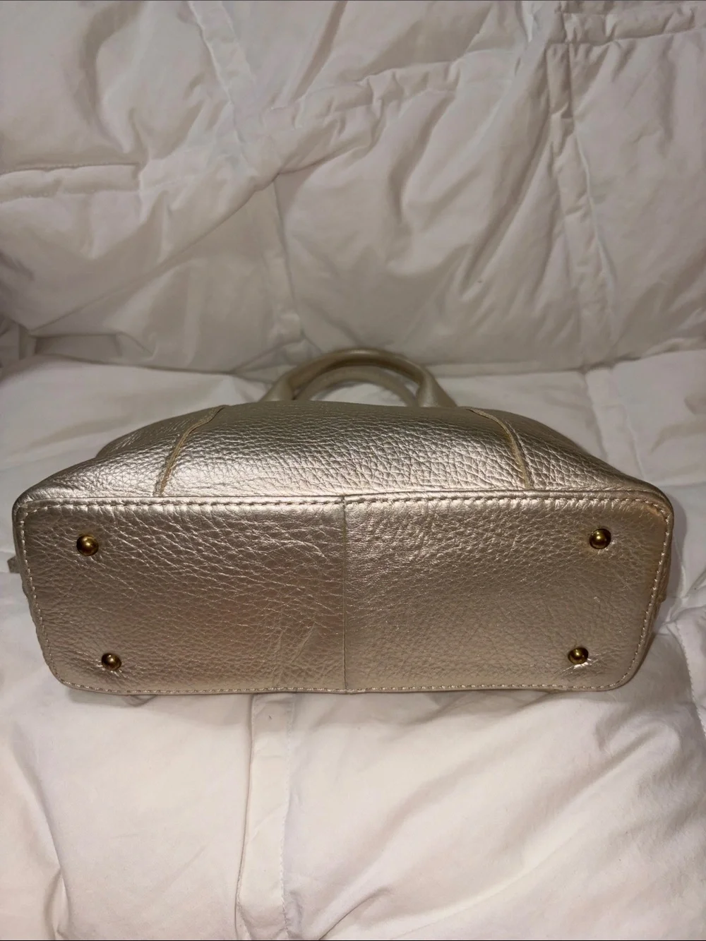 American Leather Co. Ada Triple Entry Leather Satchel metallic champagne color